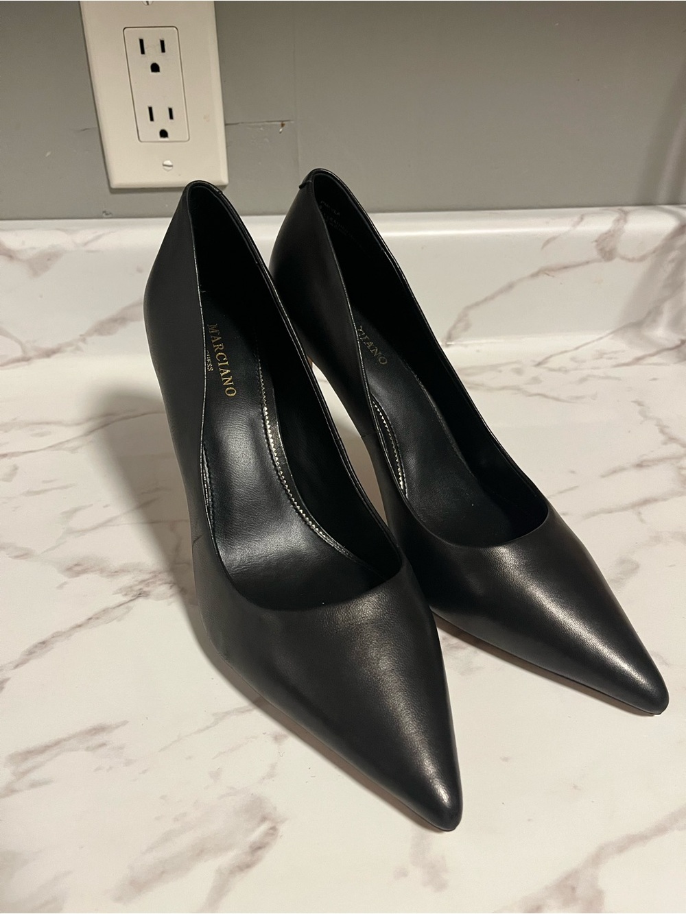 Marciano Black Pointed Toe Leather Pumps